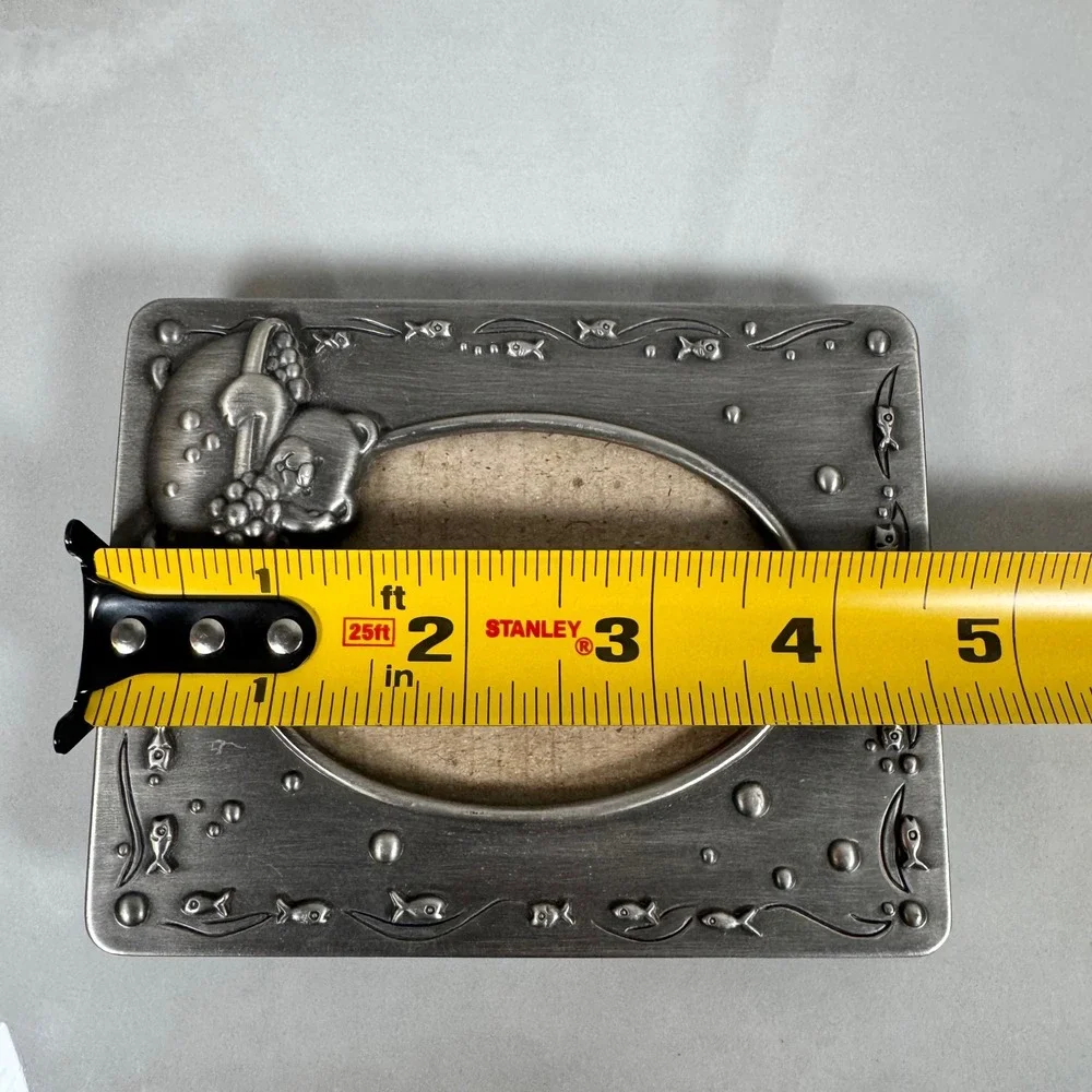 Burnes of Boston Small Pewter Baby Desk Top Photo Picture Frame Bear in‎ Bath